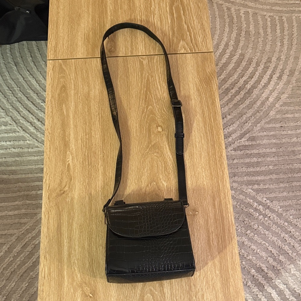 The Drop Black Croc-Embossed Crossbody Bag with Adjustable Strap